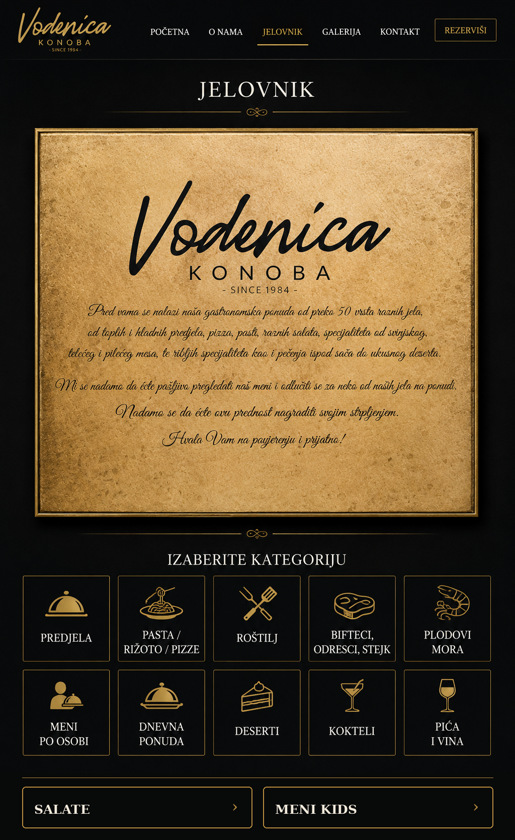 Jelovnik Konobe Vodenica — izbor kategorija